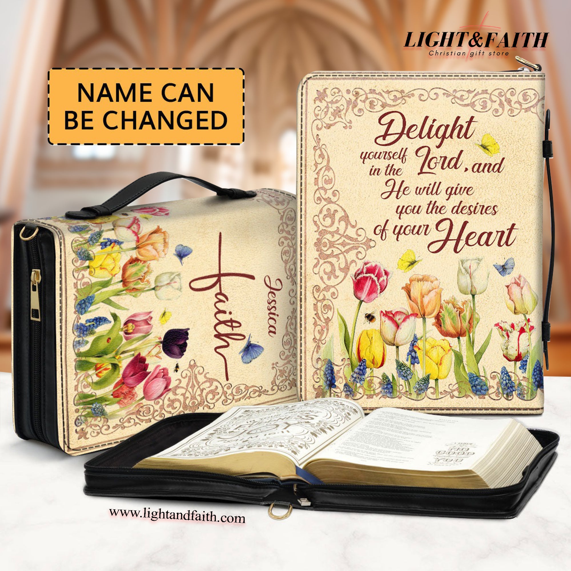 Delight Yourself In The Lord Leather Book Cover, Flower Bible Cover, Gift For Women's Ministry, Christian Gift, Bible Covers Jesus Gifts